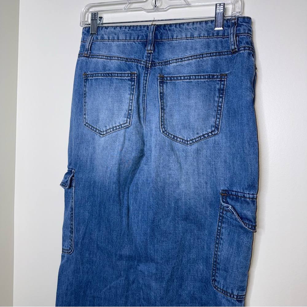 🖤Fashion Nova Blue Wide Leg Cargo Jeans - Picture 7 of 8